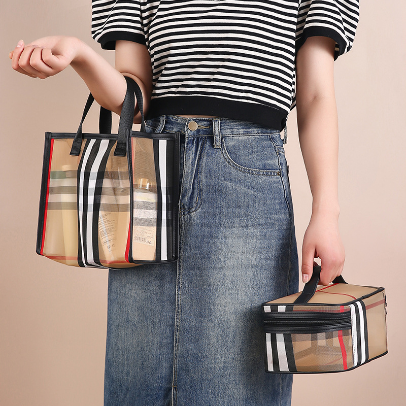 Designer New Waterproof Striped Mesh Storage Bag Transparent Travel Beach Makeup Bag Large Capacity Free Shipping Three Styles Hot Sale