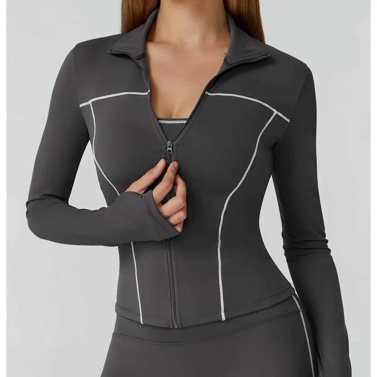 Quick Dry Stand Up Collar Fitness Jacket For Womens Slim-Fit Zipper Yoga Wear Long Sleeve Windproof Outdoor Running Sports TopsT251211