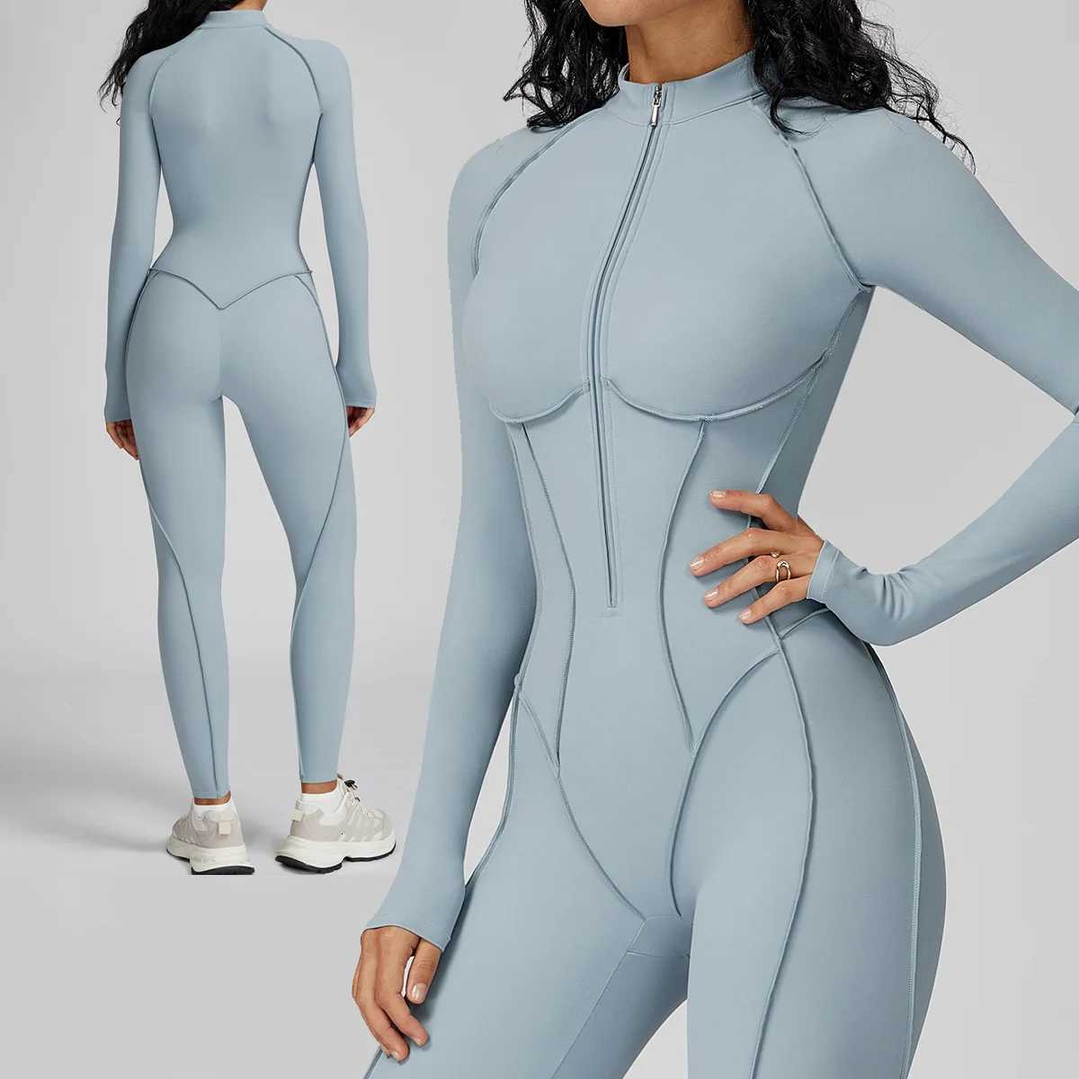 New Autumn/Winter Women One-piece Seamless Yoga Jumpsuits leggings Long-sleeved Zipper Slim Fit Sports Fitness Outfit TracksuitsT251211