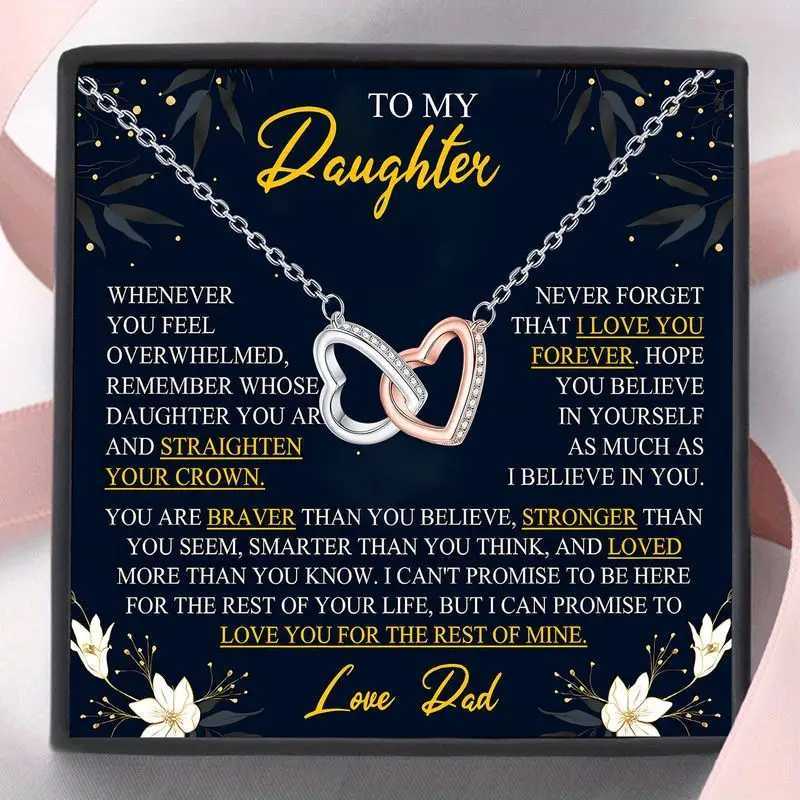 Heart Link Necklace Gift Set for Daughter Birthday Jewelry from Dad with Greeting Card Graduation Special Occasion Women M251211