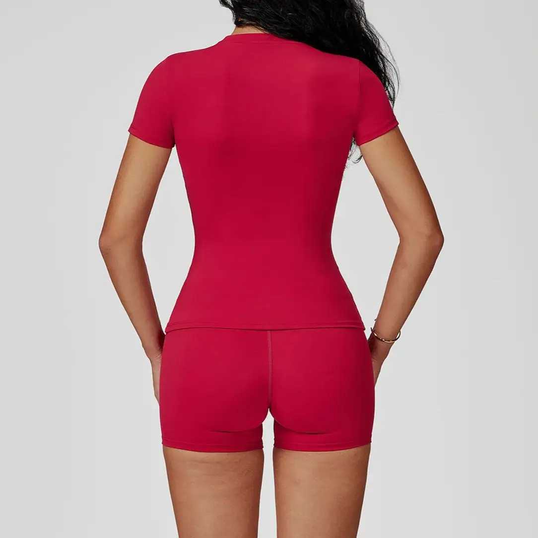 Yoga Set 2PCS Gym Clothes Sportswear Yoga Suit Womens Fitness Short Sleeve Top Tracksuits Sports Bra Gym Running Leggings WomenT251211