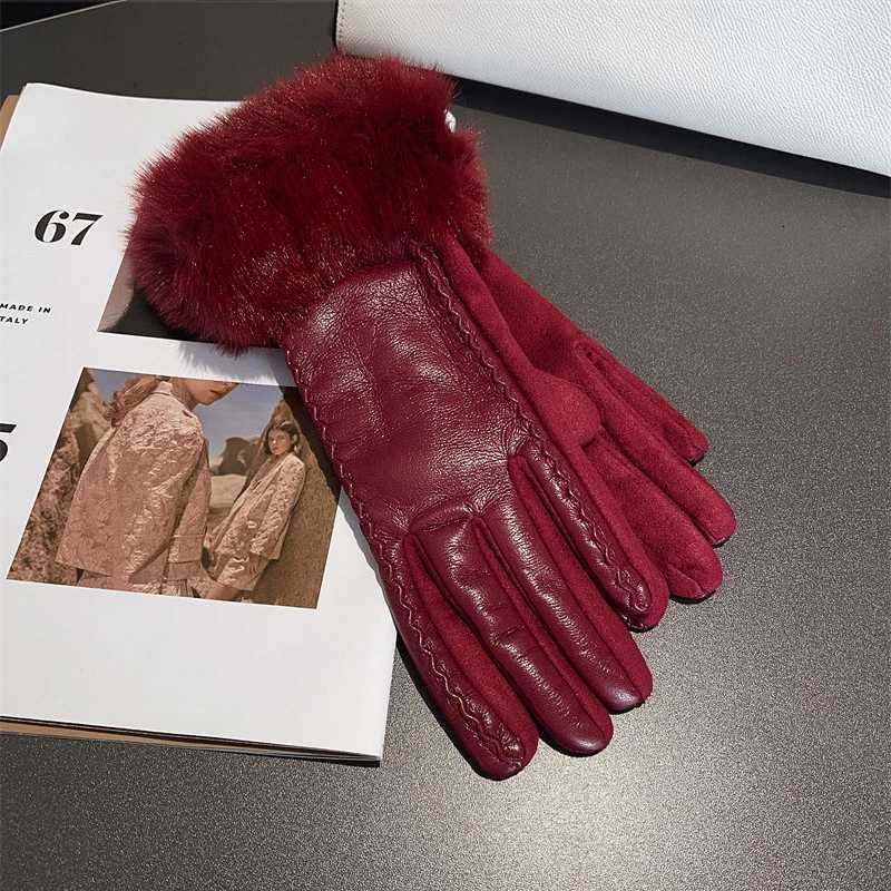 Winter Warm PU Leather Gloves for Women Waterproof Fleece Warm Windproof Gloves Fashionable Elegant Artificial Edge Cuffs Warm Y251211
