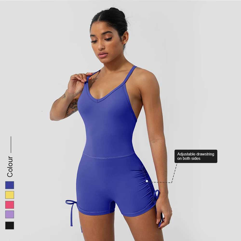 Women Yoga Jumpsuit Cross Back Padded Fitness Set Drawstring Bottom Sleeveless Beauty Back Running Workout JumpsuitT251211