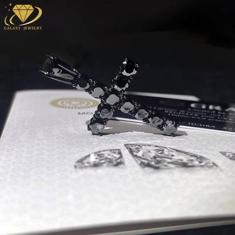 Custom Rapper Black Moissanite Pendants GRA Certificate 925 Silver Hip Hop Cross Iced Out Pendant For Men