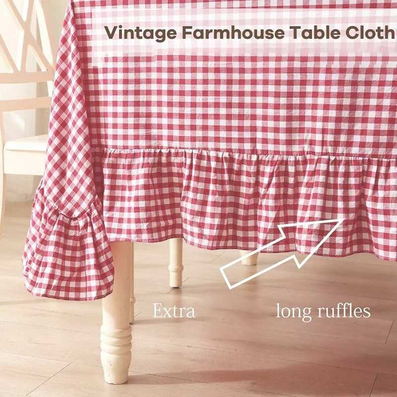 Red White Plaid Christmas Tablecloth Ruffled Round/Rectangular Tablecover for Vintage Kitchen Dinning Wedding Decoration H251211