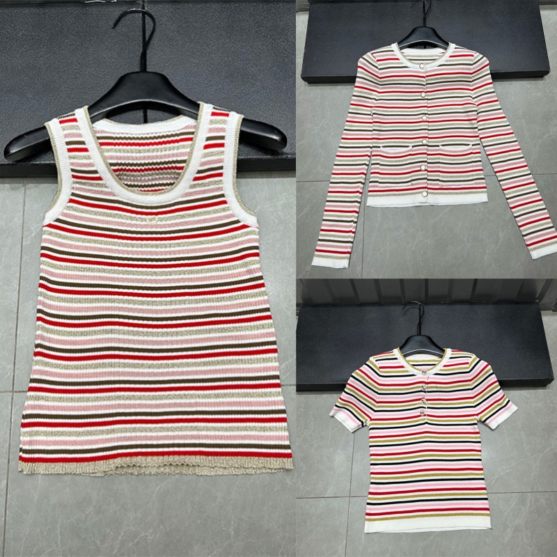 Women Colorful Striped Knit Cardigan Y2K Cropped Tank Tops Slim Fit Elastic Knitwear Jumpers