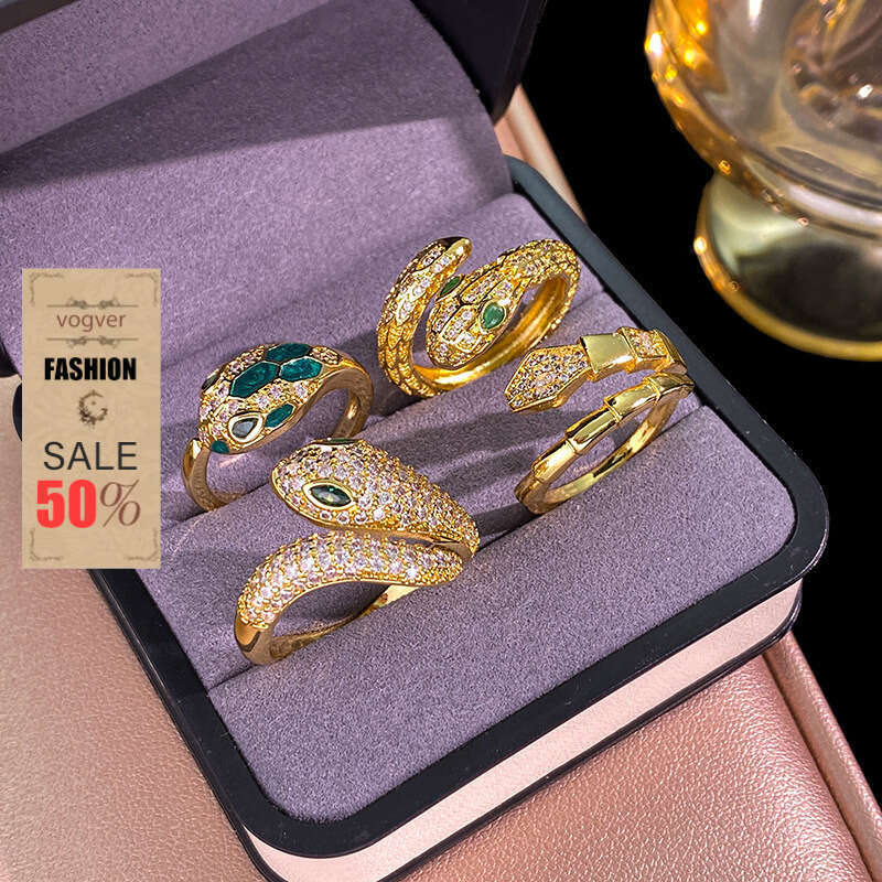 Ring For Women Designer Luxury 2026 Popular Snake-Shaped Copper Inlaid Zircon Fashion Versatile Ring Full Diamond Jewelry