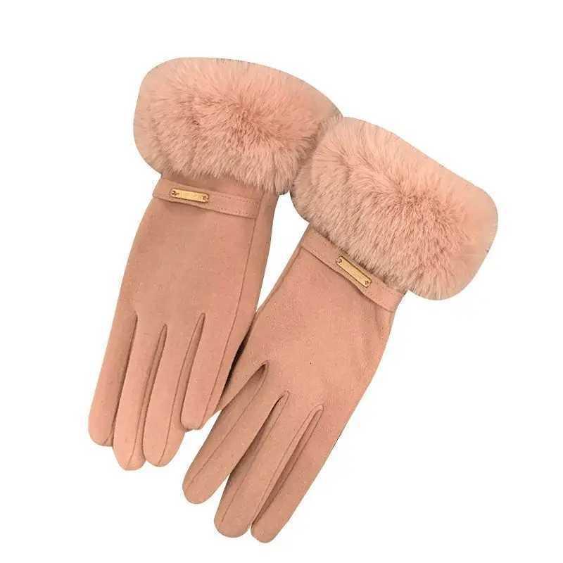 German velvet mouth womens gloves are warm windproof riding with thick velvet outdoor winter split finger gloves Y251211