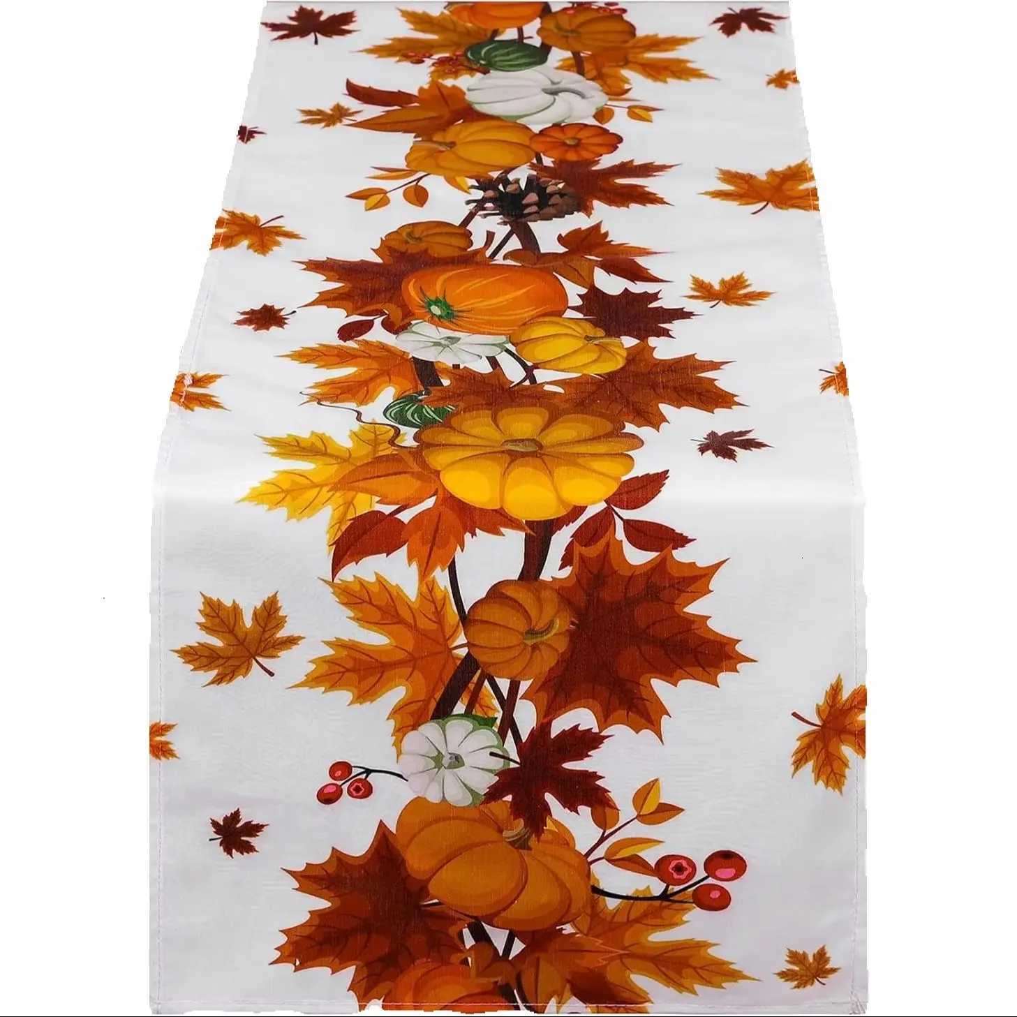 Fall Thanksgiving Pumpkins Linen Table Runner for Table Decoration Autumn Harvest Maple LeavesTable Cloth Christmas Decor Table H251211