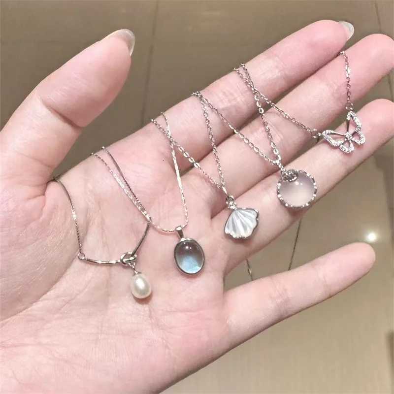 5pcs Moonlight Stone Sea Blue Pendant Necklace for Women Girls Light Luxury Design Chain Necklace Fashion Collar Jewelry Gifts M251211