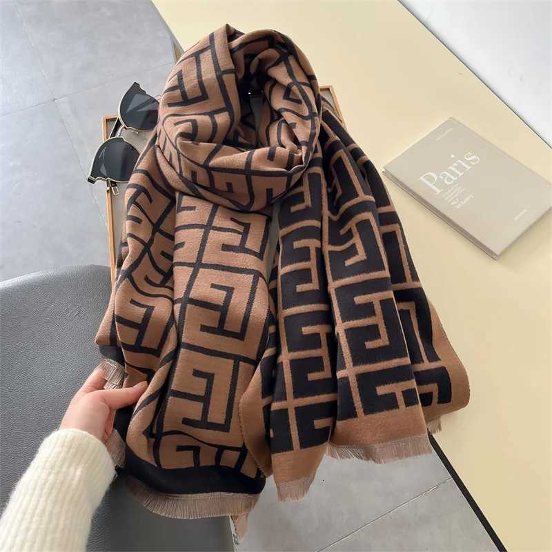 2024 Letter Pashmina Shawl Warm Cashmere Scarf for Women Luxury Winter Thick Blanket Bufanda Female Wrap Bandana Echarpe Poncho Y251211
