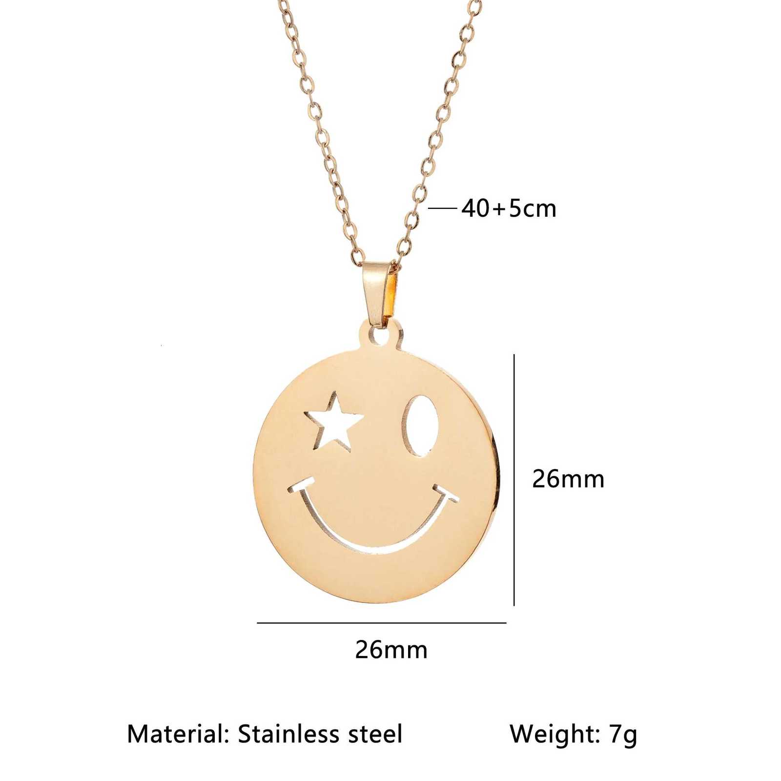 TOHM Stainless Steel Smiling Face Pendant Necklace For Man Women Vintage Waterproof Chain Fashion Jewelry Necklaces For Mom Gift M251211