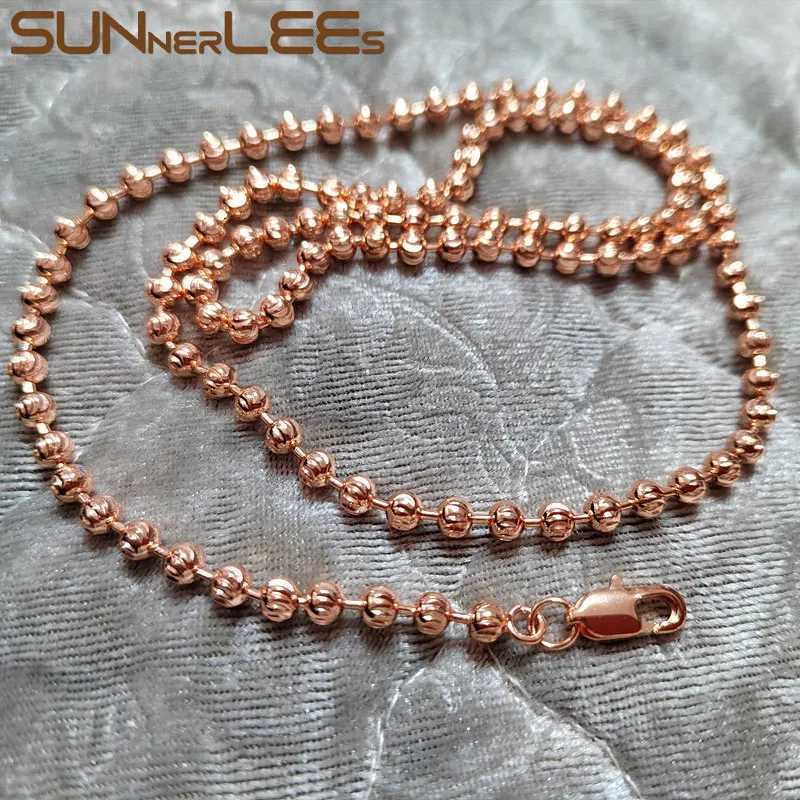 SUNNERLEES Fashion Jewelry White Rose Gold Plated Necklace 4mm 5mm Cutting Beads Link Chain Men Women Gift C79 N M251211
