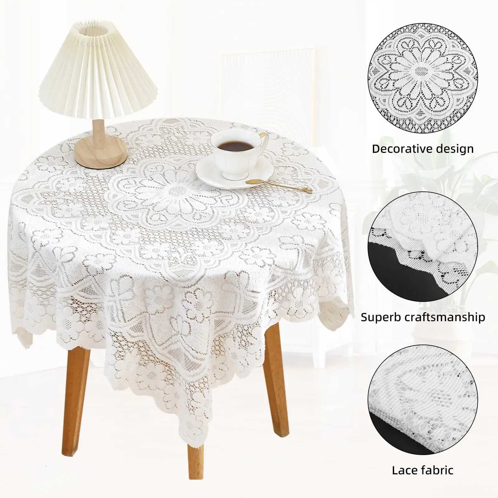 Square Lace Tablecloth White Flower retro European Embroidered Dinning table linen Cover wedding party garden home decoration H251211