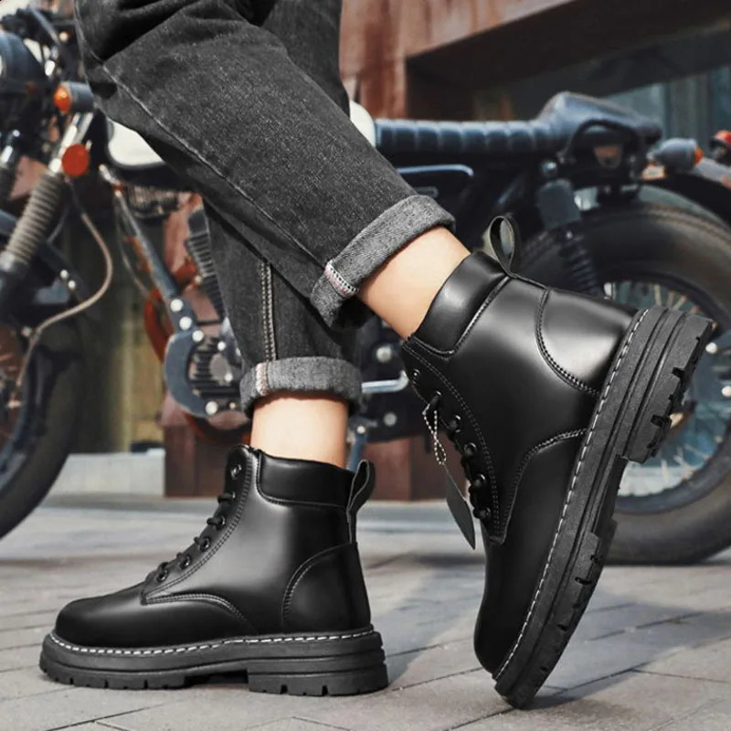 2025High Top Boots Mens Leather Shoes Fashion Motorcycle Ankle Boots for Men Winter Boots Man Shoes Lace-Up Botas Hombre251205