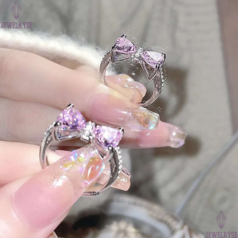 2024 Spring Summer Cute Pink Bow Butterfly Rings for Women Girls Sweet Bowknot Charm Crystal CZ Zircon Diamond Luxury Designer Chinese Nail Finger Rin