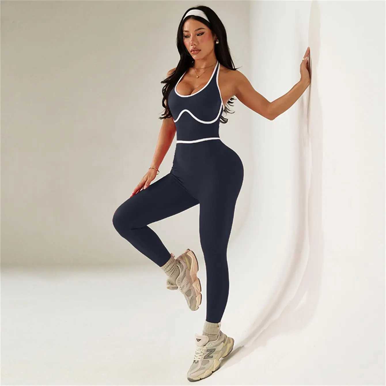 Sports yoga wear sleeveless one-piece suit womens color-blocking one-piece yoga long pants set fitness wearT251211