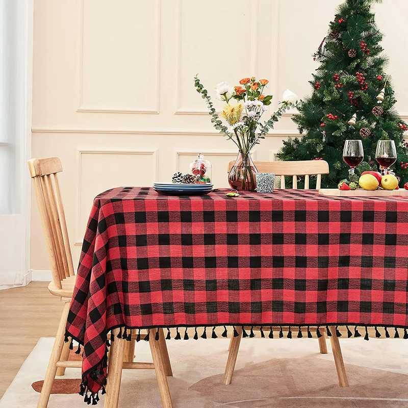 Retro Plaid Christmas Tablecloth Round/Rectangular Table Decorations Washable Wedding Home Decor for Kitchen Dining Table Covers H251211