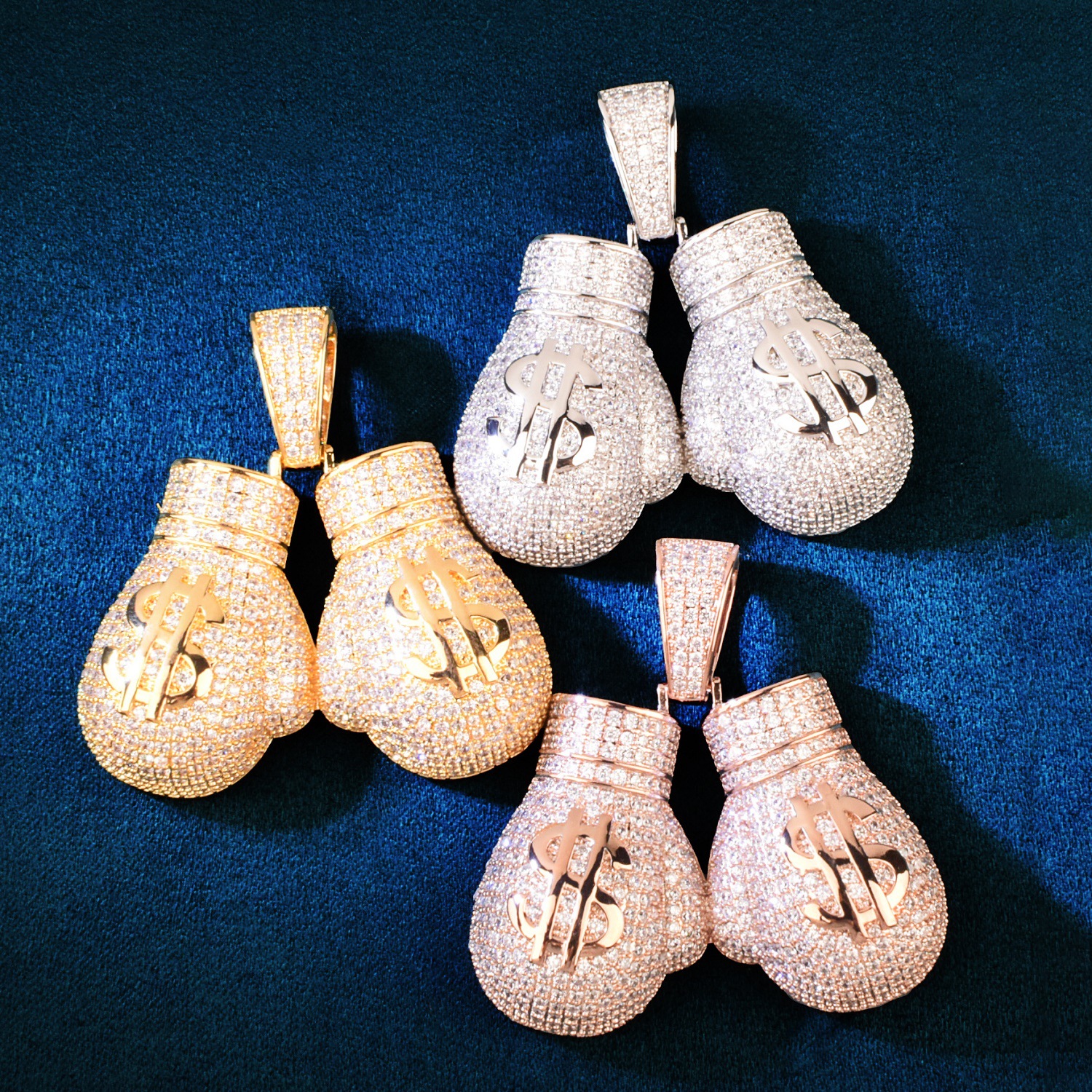 Hip Hop Pair Boxing Gloves Dollor Pattern Pendant Necklace Sports Fitness Jewelry 18K Real Gold Plated Jewelry