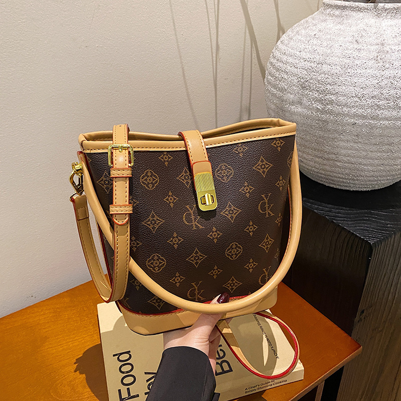 Free Freight Bag Female Simple Senior Sense Old Flower Bucket Bag Temperament Fashion Shoulder Cross-Body Bag Female Bag