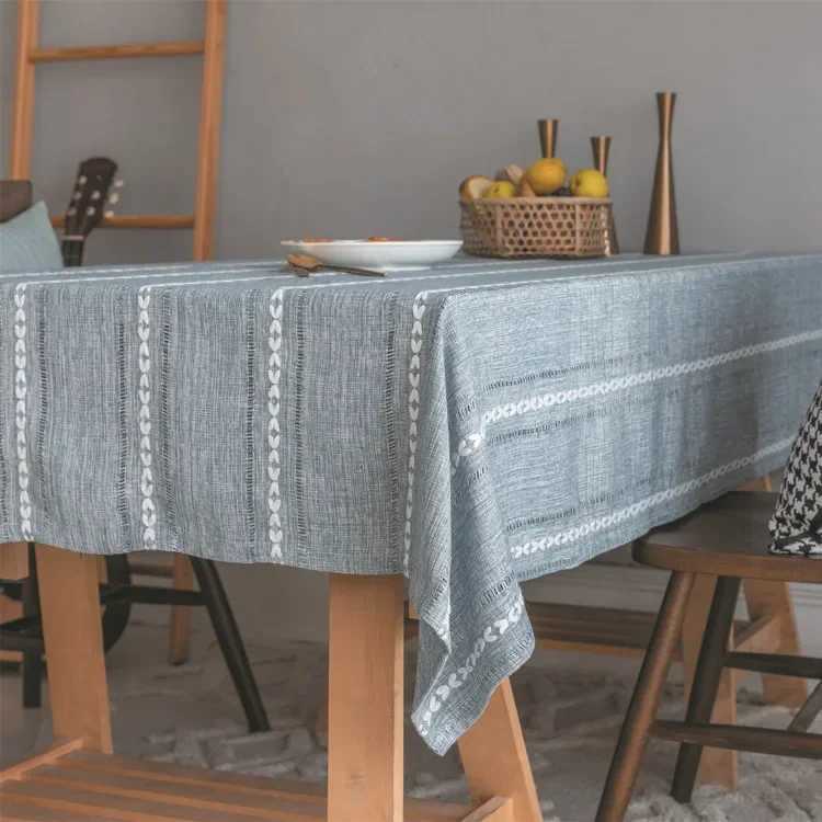 Tablecloth Cotton Linen Stripe Resistant Dust-Proof Soft Table Cover for Kitchen Dinning Wedding Tabletop Decoration Rectangular H251211