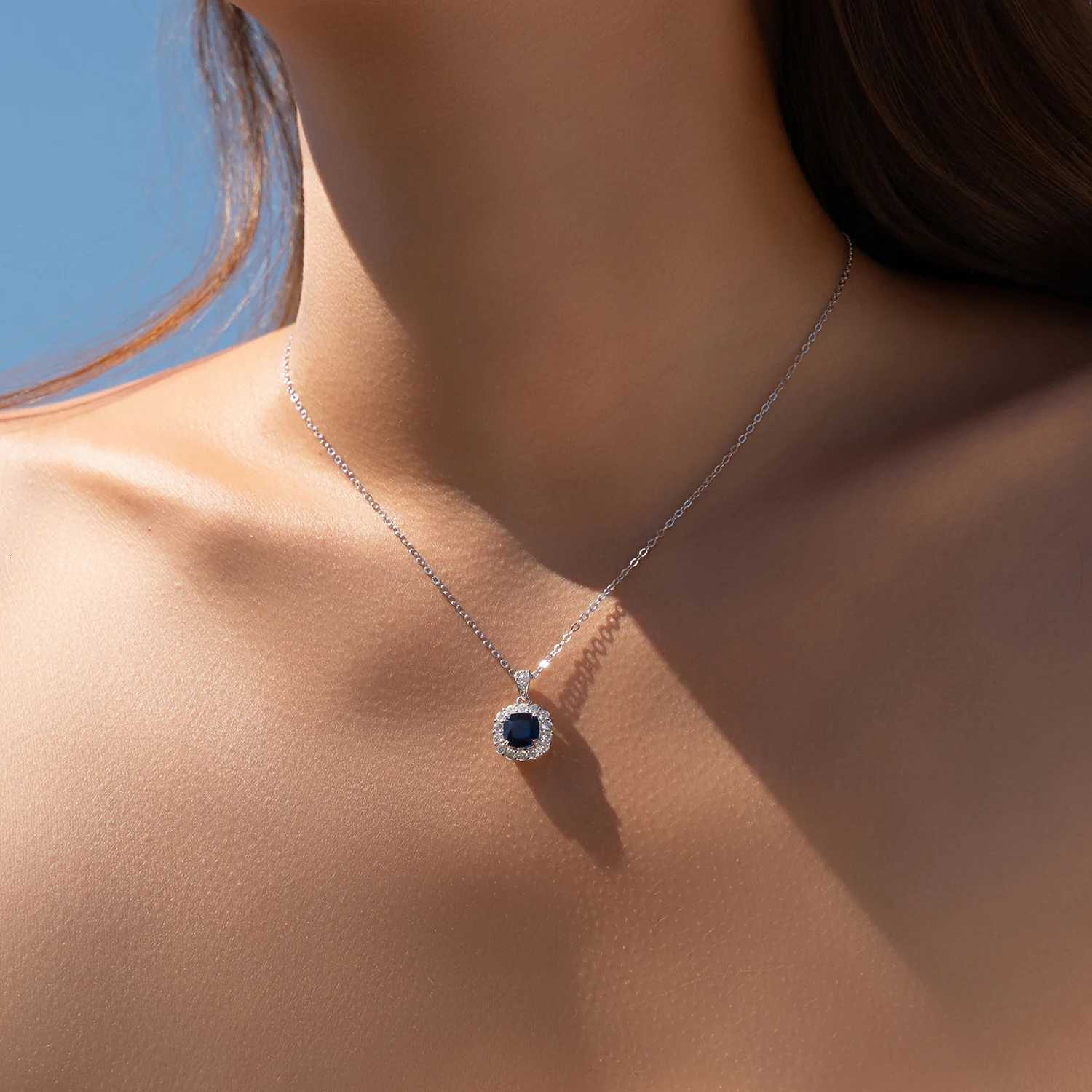 MODIAN 925 Sterling Silver Elegant Luxury Geometric Royal Blue Zirconia Pendant Necklaces For Women Anniversary Fine Jewelry M251211
