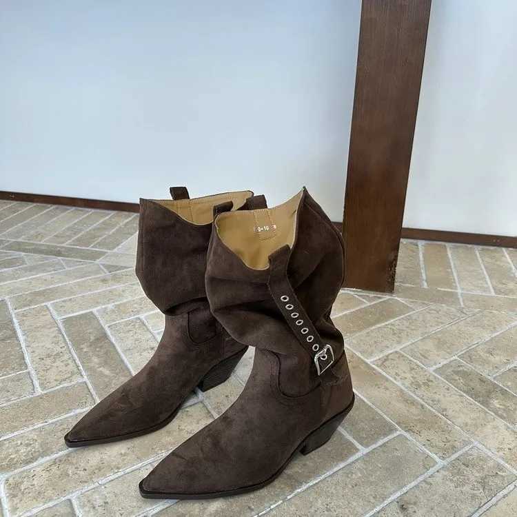 Wern Women Boots 2025 Knee-high Womens Modern Boots Womens Shoes High Quality New Pointed Toe Solid English Style Boots 525XJ251211