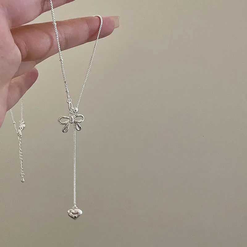 925 Sterling Silver Necklace Adjustable Bowtie Ribbon Heart Pendant Choker for Women Girl Jewelry Gift Dropshipping Wholesale M251211