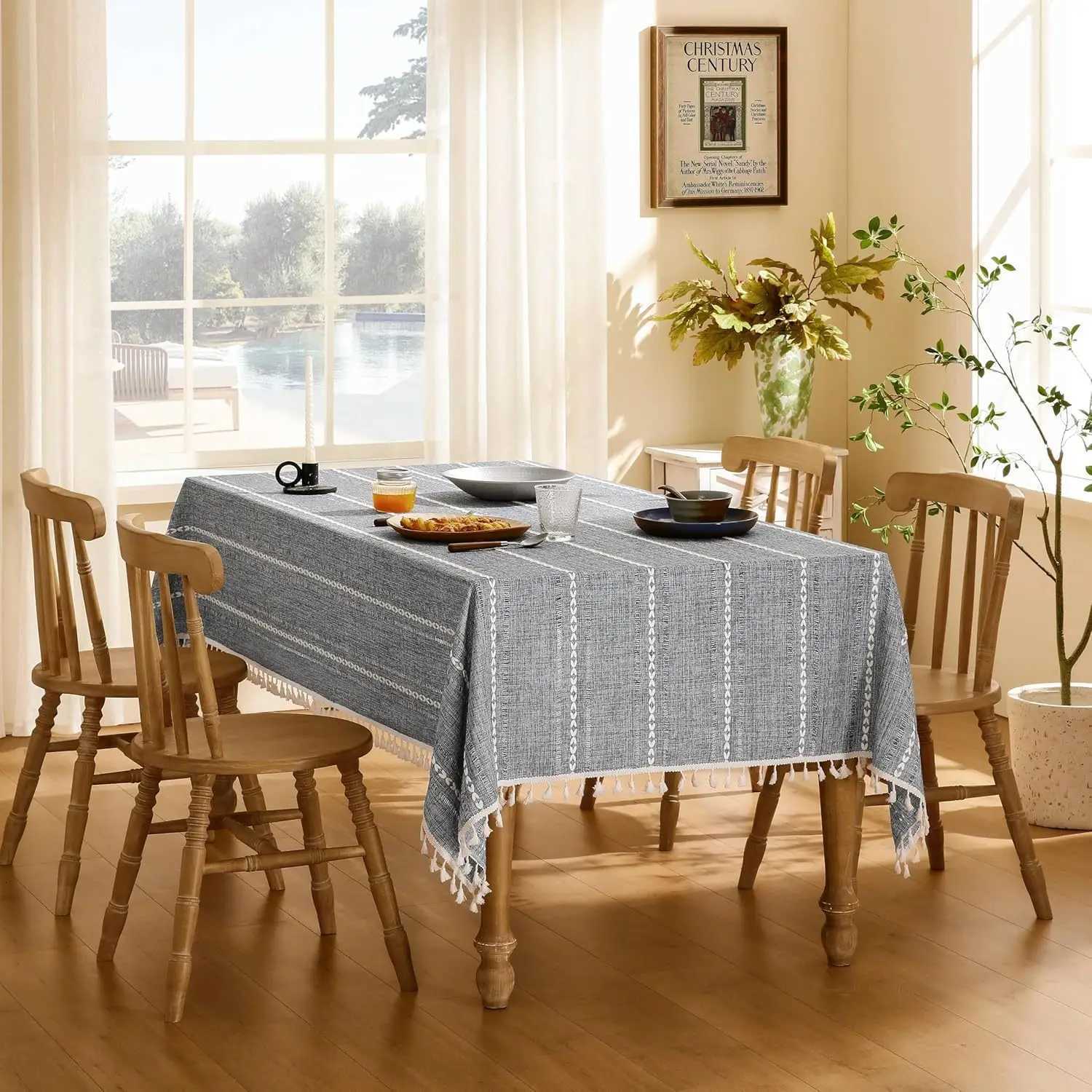 Tablecloth Cotton Linen Stripe Resistant Dust-Proof Soft Table Cover for Kitchen Dinning Wedding Tabletop Decoration Rectangular H251211
