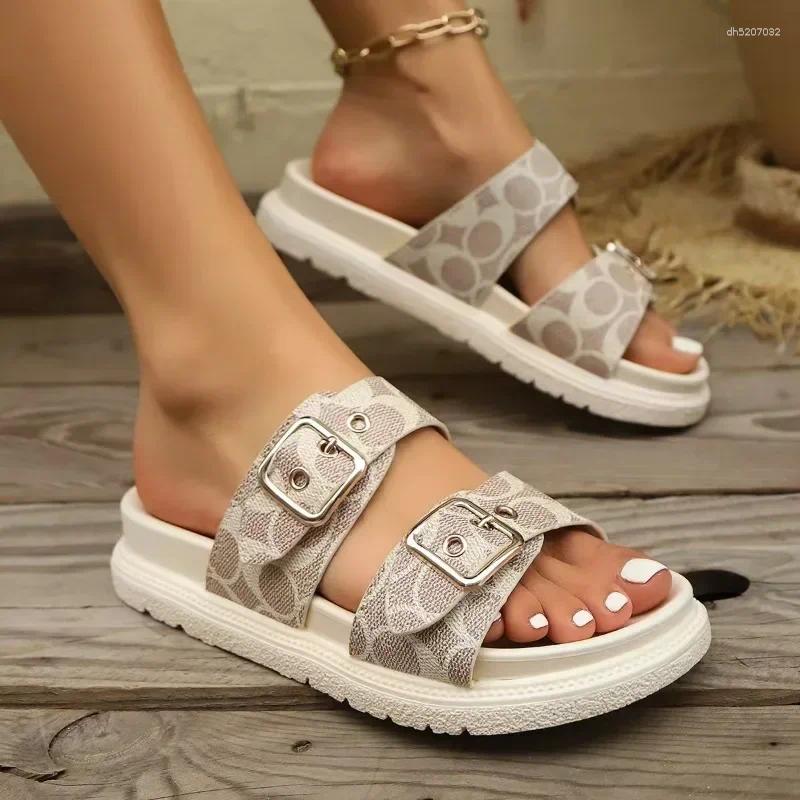 Sandals 2025 Summer Women's Fashion Couple Flat Slippers Adjustable Buckle Platform Casual Outdoor Beach