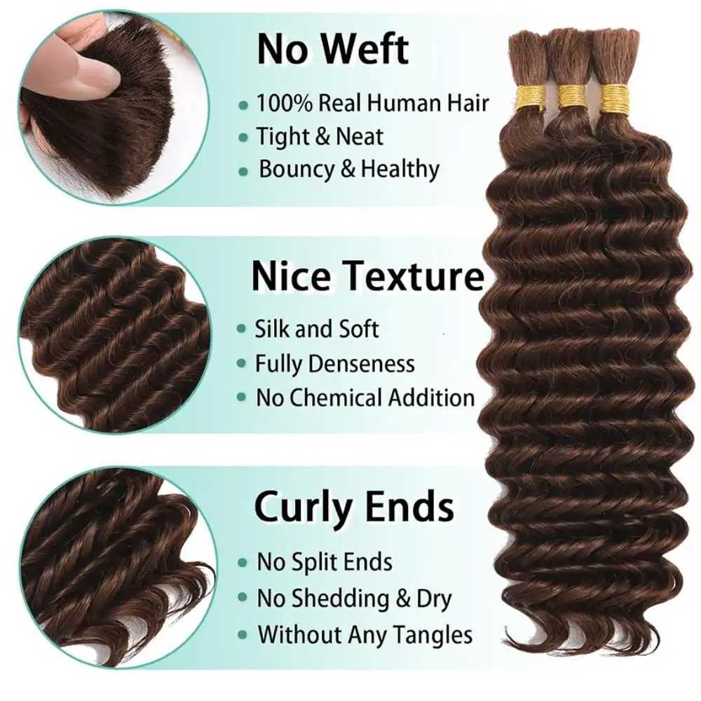 110g 28 Inch Curly Boho Hair for Braiding Knotless 12A Deep Wave Bulk Bohemian 2 Bundles/Pack Dark Brown Color 100 Human Hair M251211 - view 4