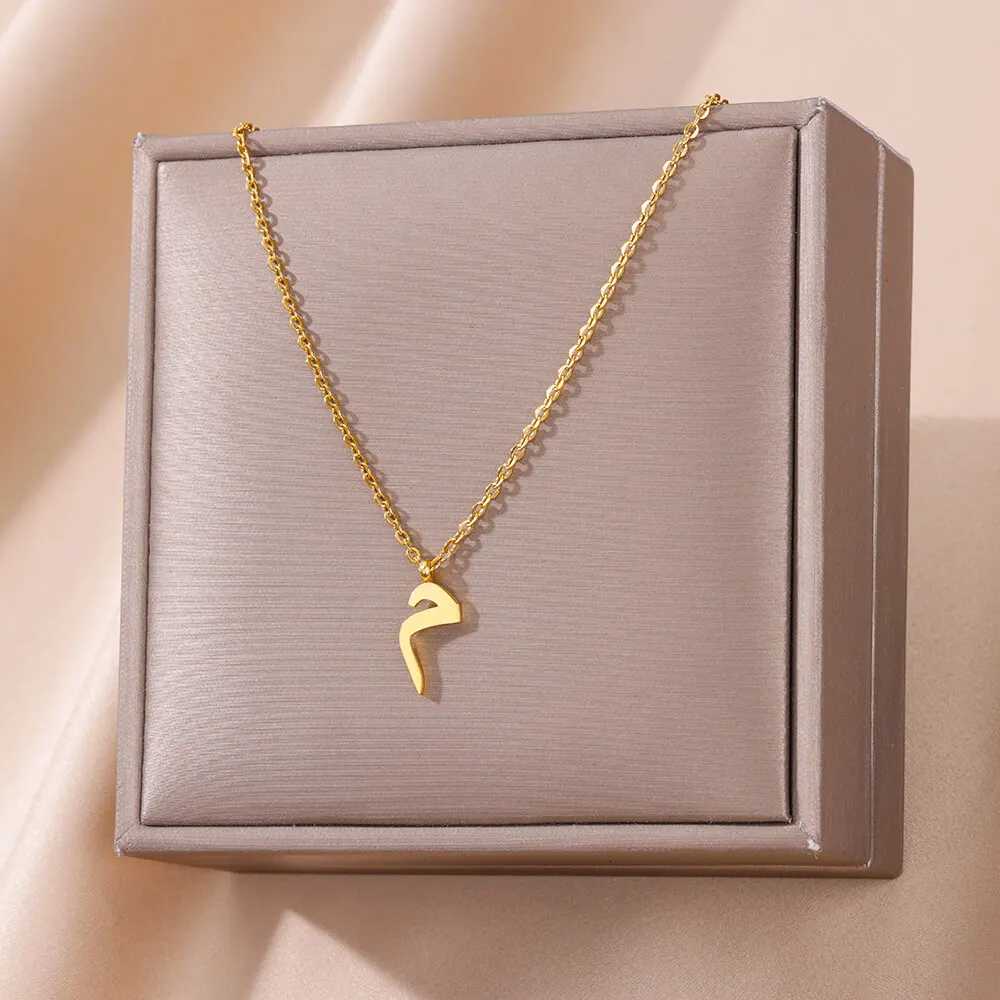 Arabic Alphabet Necklace For Women Fashion Simple Stainless Steel Letter Name Choker Necklace Lucky Amulet Muslim Female Jewelry M251211