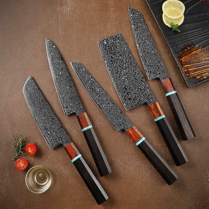 Chef's knife made of Damascus steel with large blade. Japanese-style octagonal handle. Kitchen knife VG10. Comes with a knife sheath. X2501251