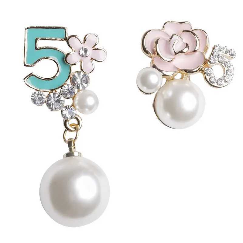 black rose pearl number 5 wer earrings enamel fashion lia studs Y251210