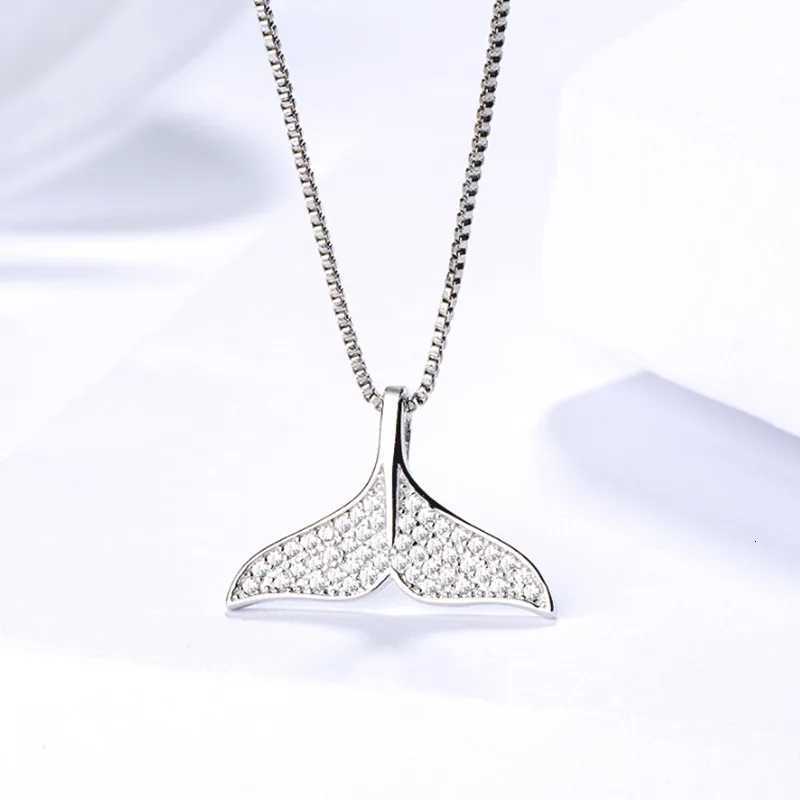 Buyee 925 Sterling Silver Female Pendant Chain White Zircon Dolphin Fishtail Necklace for Women Fashion Party Fine Jewelry Chain M251211