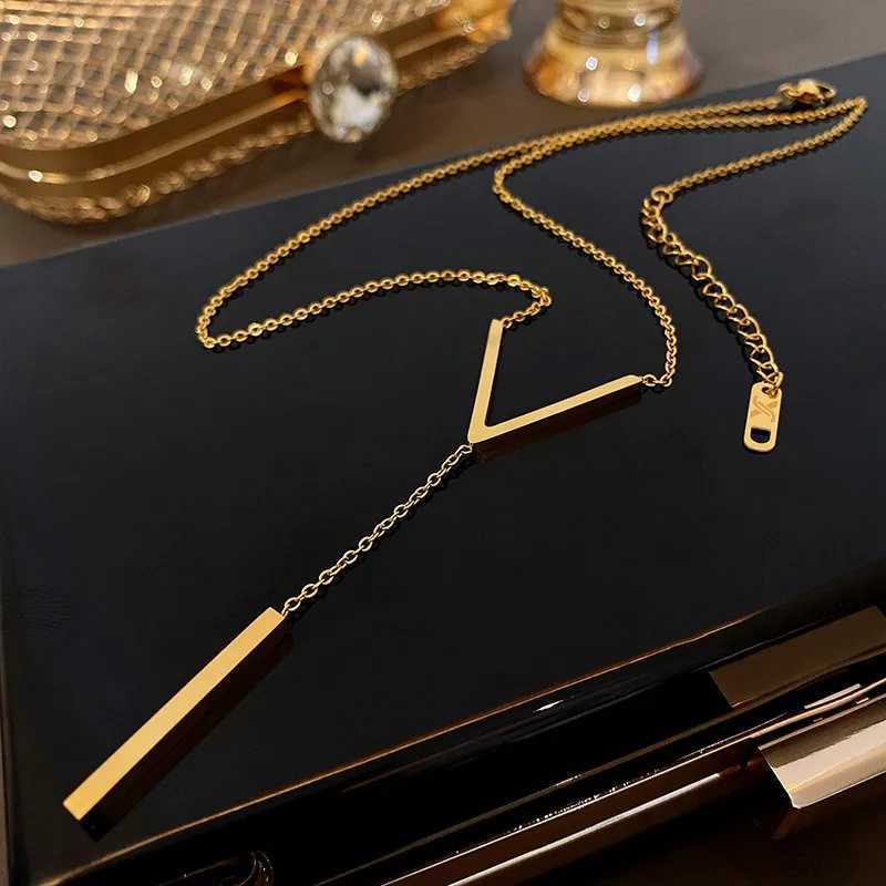 Fashion V-shaped Long Sexy Clavicle Necklace for Women Stainless Steel Gold Colour Chain Necklace Party Jewelry Collar De Mujer M251211