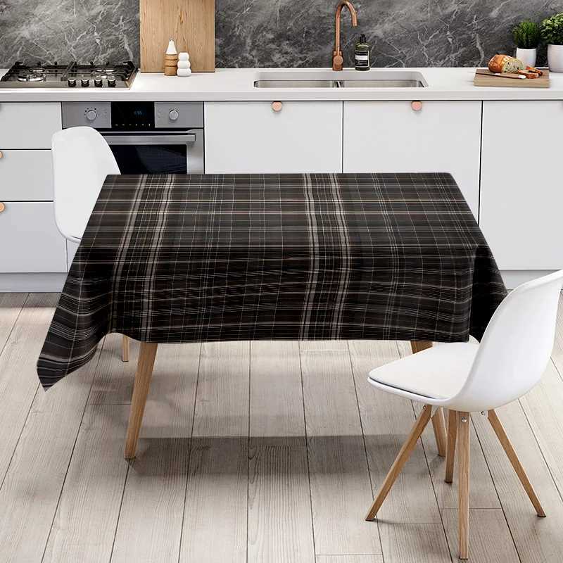 Plaid Dining Tablecloth Modern Black White Checkered Table Cover for Home Decor Versatile Table Linens Set with 4 Blue Placemat H251211