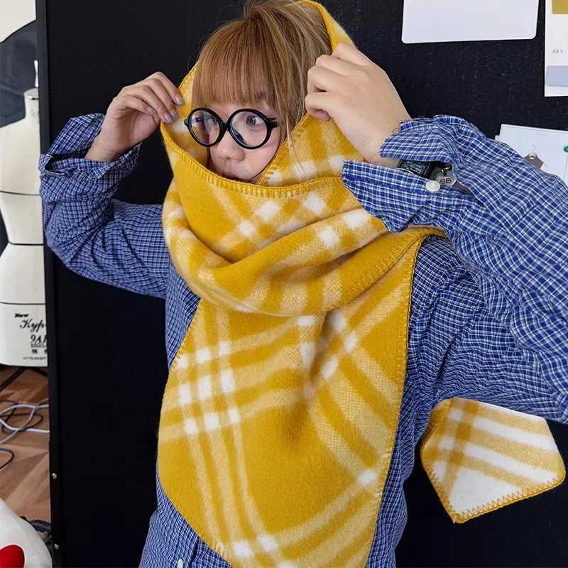2025 New Yellow Plaid Scarf Women Autumn Winter Korean Style Warm Shawl Fashionable Neck Wrap Y251211