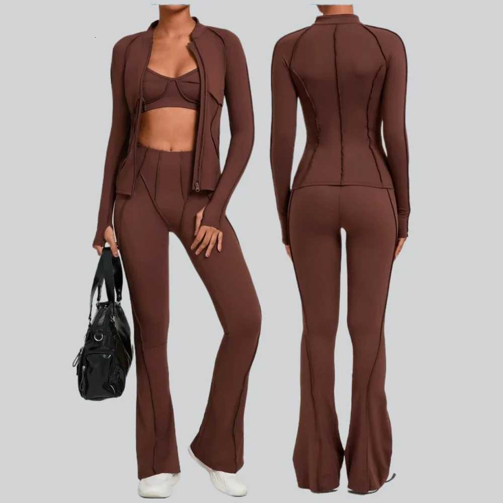 Zipper Coatbraspants Gym Casual Yoga Set for Women Outdoor Running Fitness Outfit Autumn Winter Tight Sports Three-Piece SuitsT251211