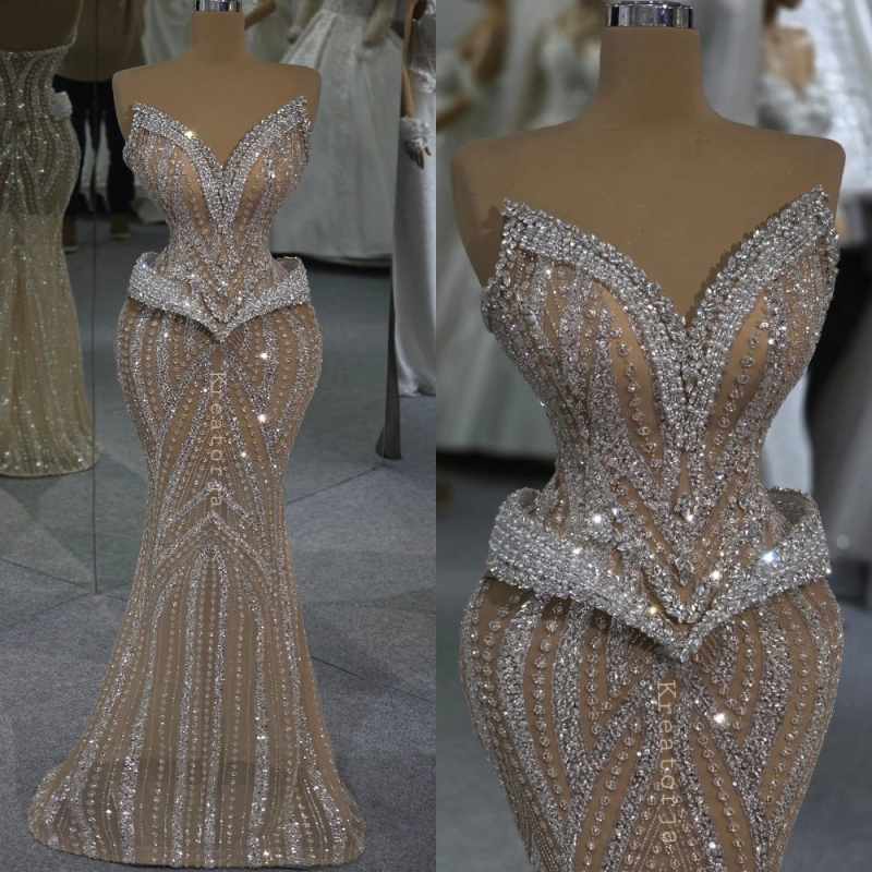 Luxury Crystal Sequined Prom Dresses Elegant Sleeveless V Neck Evening Dress Floor Length Lace Party Gown Customized
