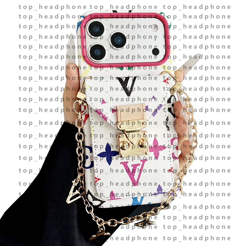 Luxury Phone Case 17Pro Max handbag Cross Body bracelet Phones Cases for 16 15 14 ProMax Leather Cases Designer Chain Phones Cover Card Holder Coin Wallet For S25 Ultra