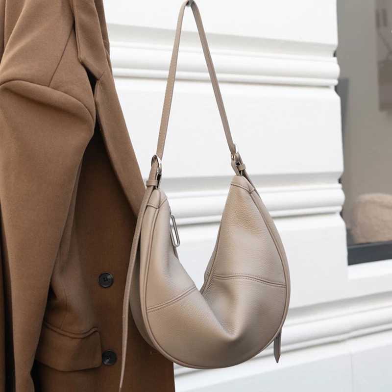 Hifi Vintage Genuine Leather Half Mo Shoder Bags For Wen 2025 Luxury Designer Crossbody Shopper Hobo Ladies Handbags Y251211