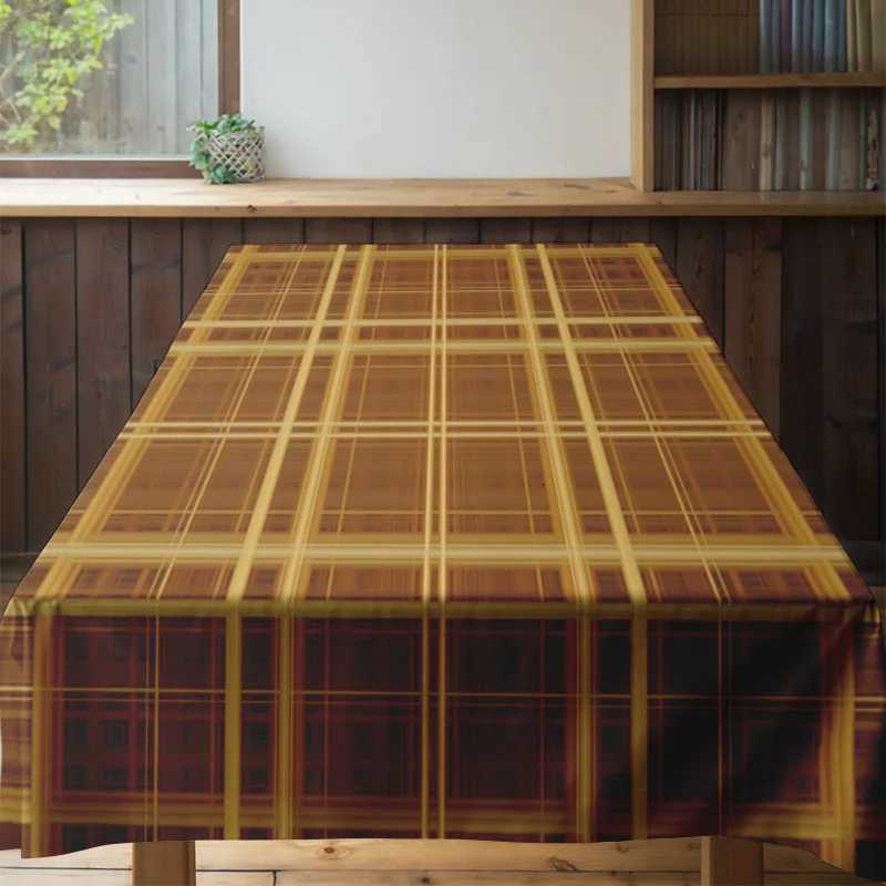 Modern Plaid Dining Tablecloth Waterproof Washable for Home Decor in Various Sizes Gold Yellow Checkered Fabric Easy Maintenance H251211