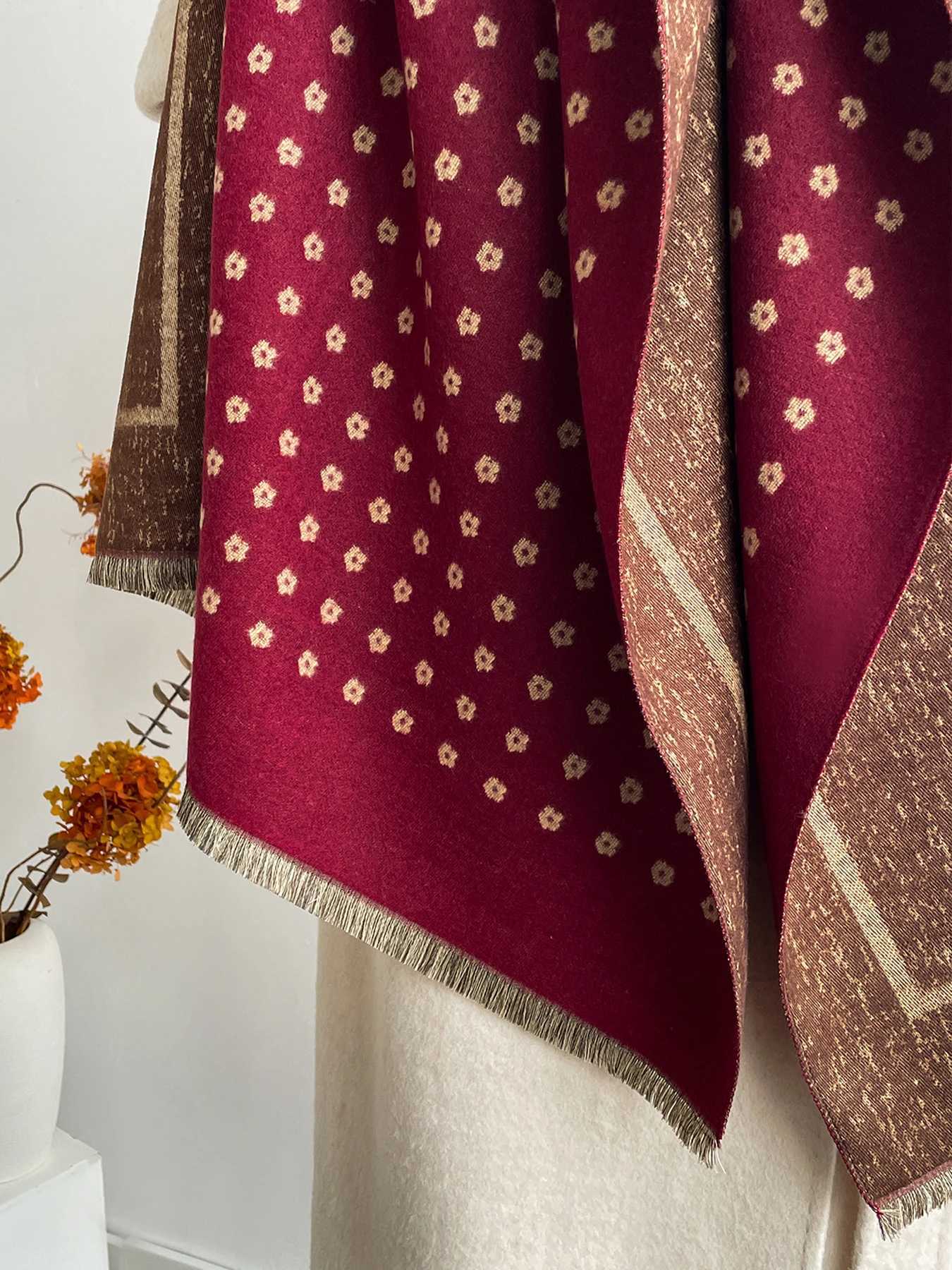 Womens Warm Faux Cashmere Shawl Autumn Winter Jacquard Scarf Wrap Functional Neck Protection Blanket Style Y251211