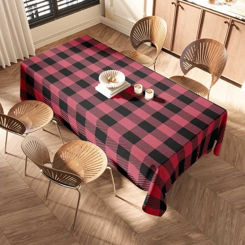 Red Black Plaid Tablecloth Rustic Country Style Dining Room Decorative Mat for Kitchen Tables H251211