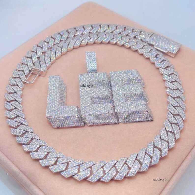 Customized DIY Name Letter Pendant Cuban Link Chain Necklace Sterling Sier Moissanite Baguette Dia Pendent For Men