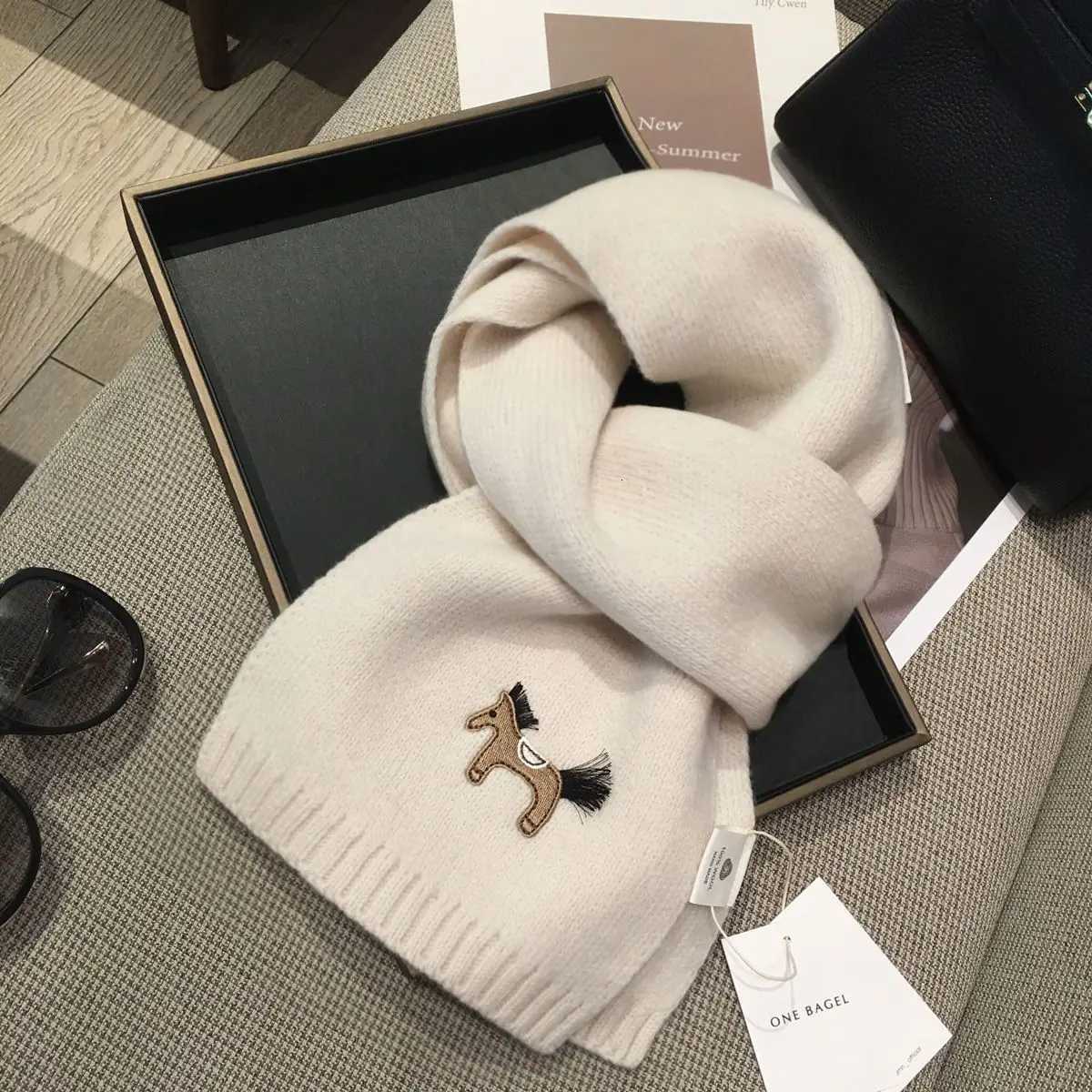 Horse Embroidery 100 Wool Red Scarf Warm Unisex Winter Shawl New Year Y251211