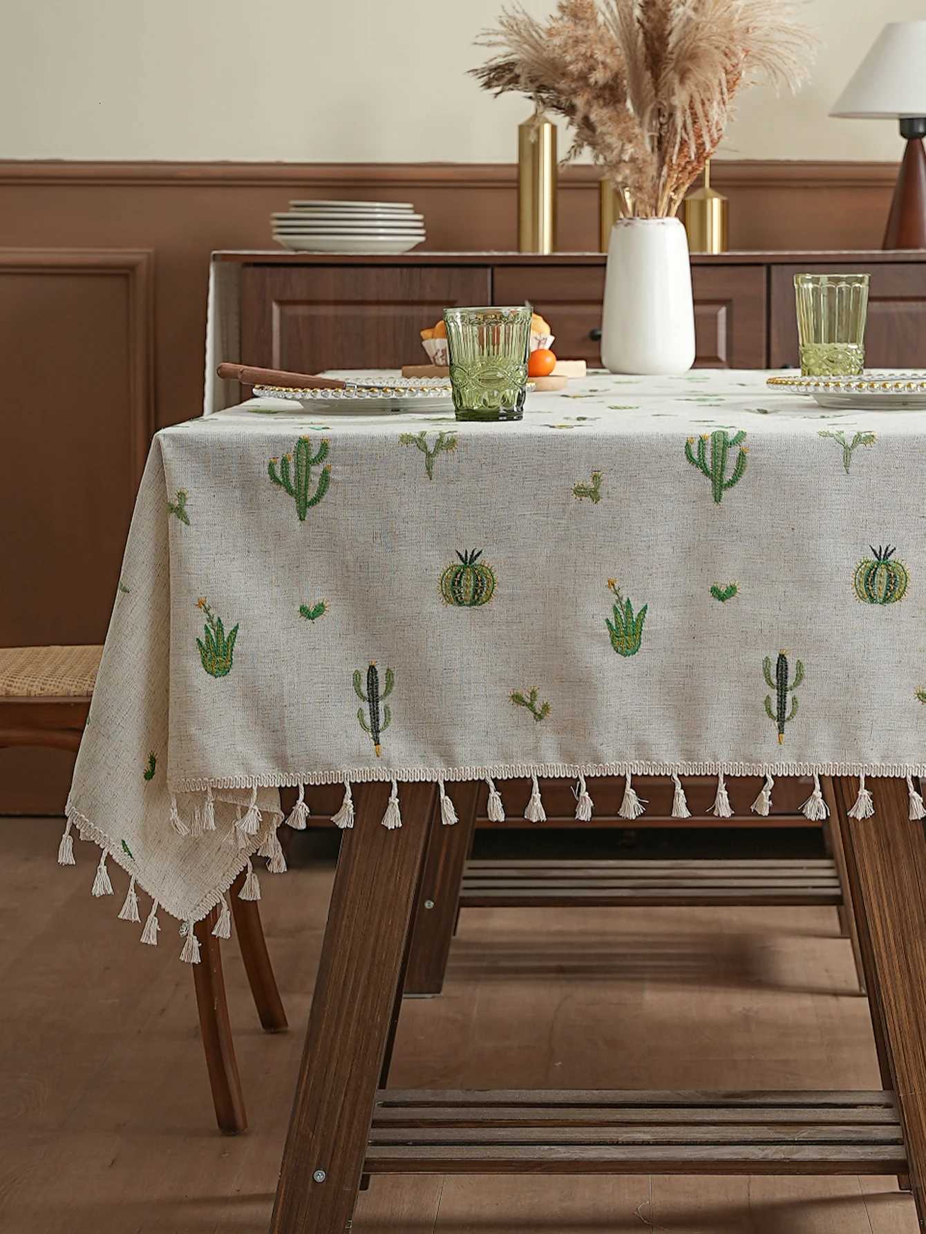 Simple Small Fresh Rustic Style Dining Table Cloth Thickened Embroidery Coffee Table Desk Table Mat Multifunctional Dustproof H251211