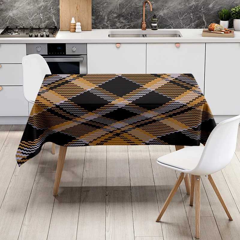 Modern Dining Table Cloth Black Yellow Geometric Pattern Polyester Tablecloth for Home Decoration 60x120 inches Free Shipping H251211