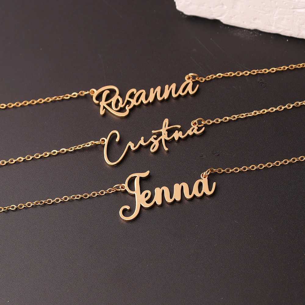 Custom Name Necklace for Women Personalised Cursive Letter Pendant Stainless Steel Jewelry Men Chain Choker Collar Personalizado M251211